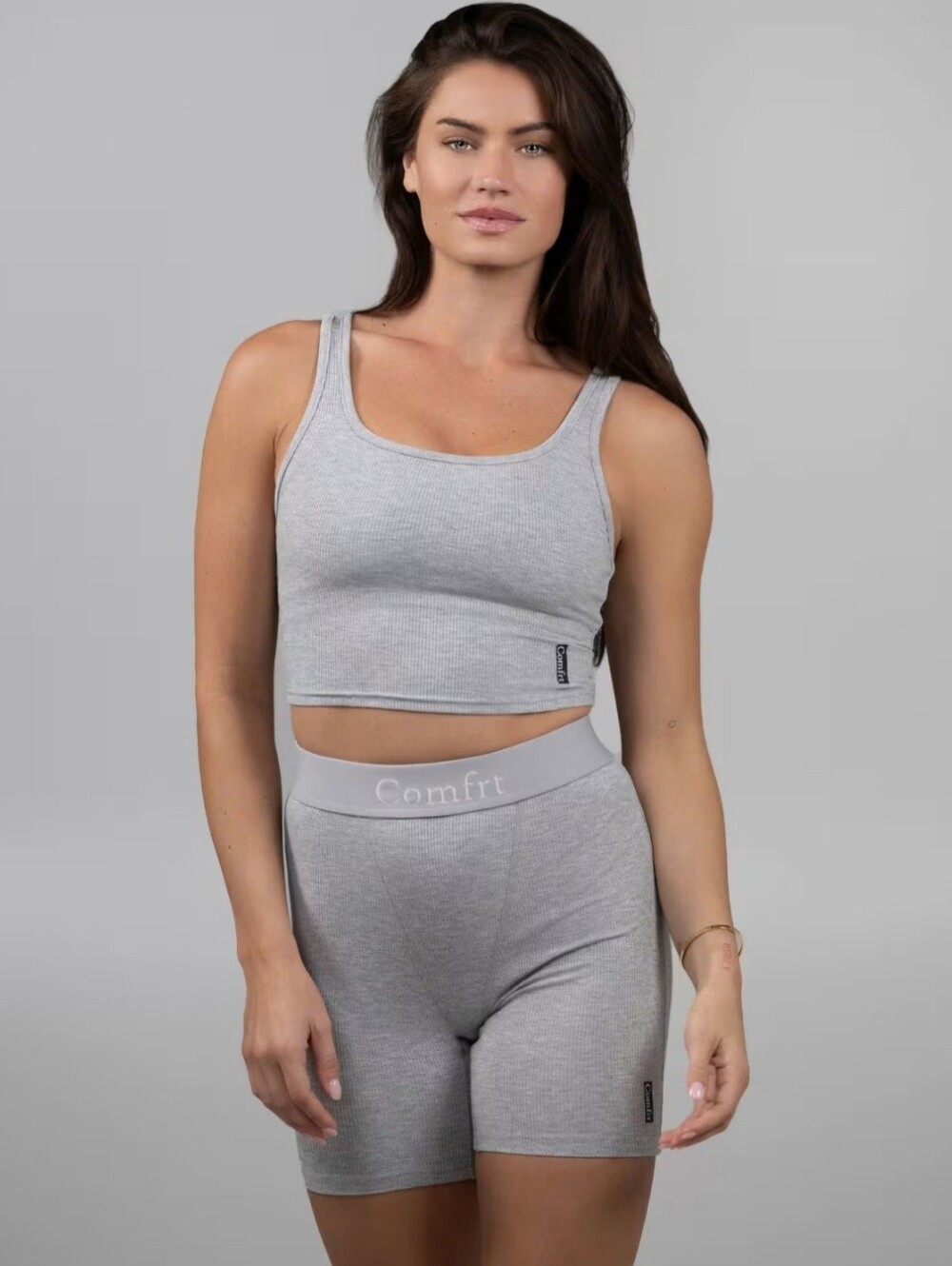Comfrt Light Gray Ribbed Lounge Set - Tank & Shorts - Picture 9 of 9